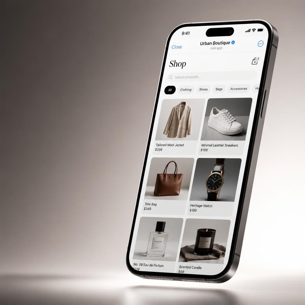 Telegram ichidagi do‘kon — katalog telefon ekranida