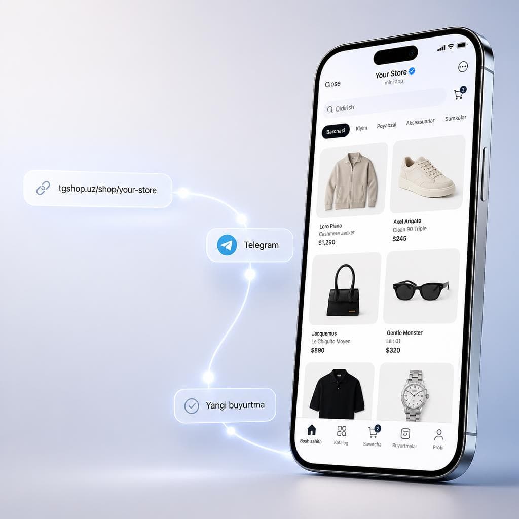 Havola, Telegram va yangi buyurtma — do‘kon telefon ekranida